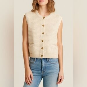 MAGASCHONI CREAM TEXTURED KNIT SWEATER VEST SLEEVELESS CARDIGAN SIZE MEDIUM NWT